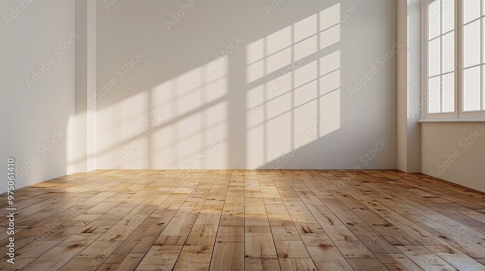 Empty modern contemporary room with plain white wall and wooden floor Empty modern contemporary room with plain white wall and wooden floor