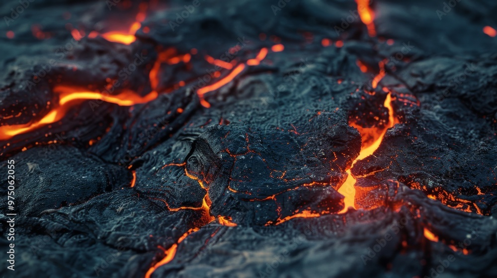 A dramatic shot of molten lava cracks glowing with intense heat, highlighting the raw power and splendor of a volcanic eruption. A dramatic shot of molten lava cracks glowing with intense heat, highlighting the raw power and splendor of a volcanic eruption.