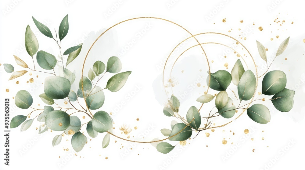 Obraz premium Luxurious Botanical Gold Wedding Frame Elements. AI generated illustration.