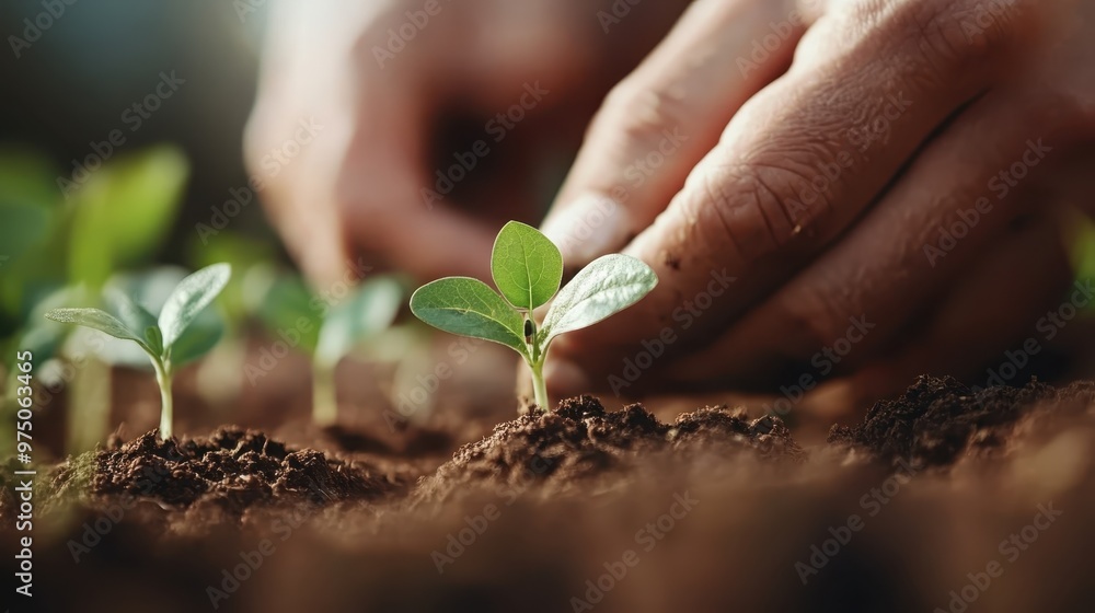 Close-up of hands carefully planting green seedlings in fertile soil, symbolizing nurturing, growth, and the early stages of life, depicted with detailed focus on new beginnings. Close-up of hands carefully planting green seedlings in fertile soil, symbolizing nurturing, growth, and the early stages of life, depicted with detailed focus on new beginnings.