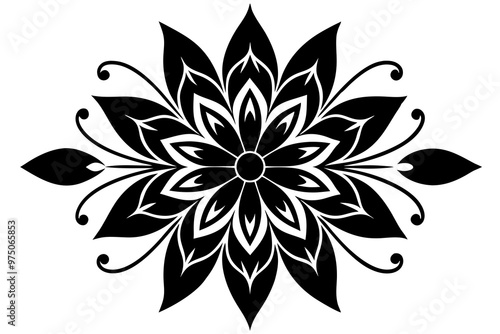 Elegant black and white floral design silhouettes perfect for modern decor and creative projects. A versatile vector illustration set.
 photo