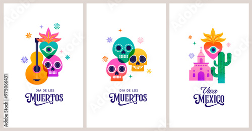 Dia De Los Muertos cards and social media stories, Day of the dead, Mexican holiday. Vertical banner design