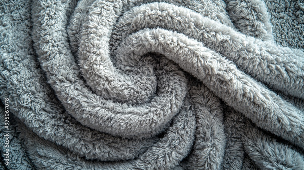 Gray-white towel pile with circular design in center Gray-white towel pile with circular design in center
