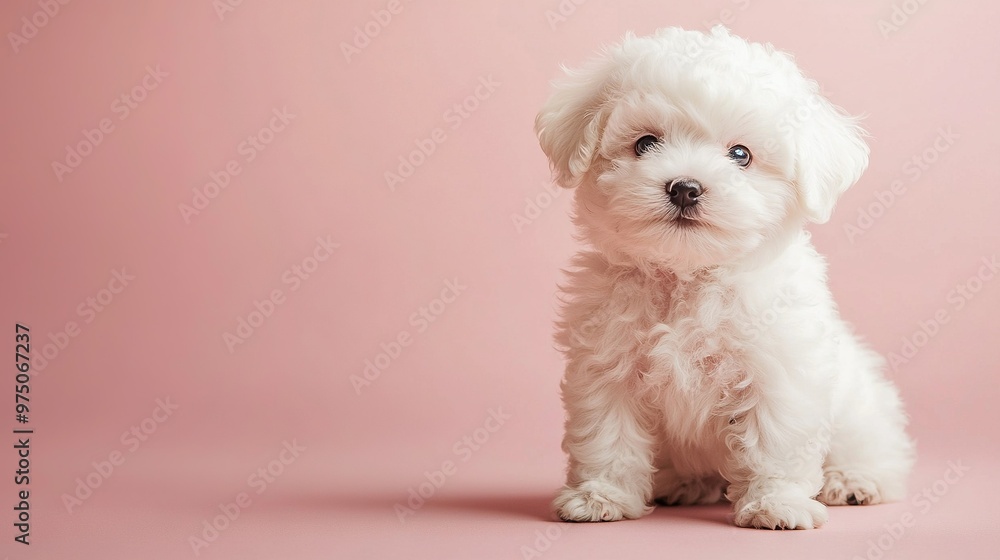 Small dog with sad face on pink background Small dog with sad face on pink background