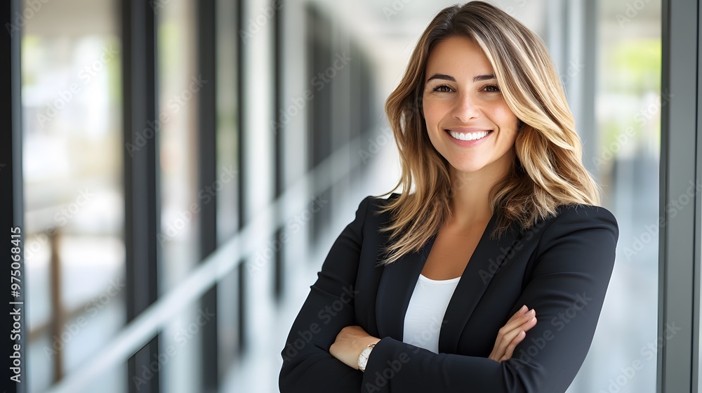 Confident Businesswoman Standing in Office Setting Confident Businesswoman Standing in Office Setting