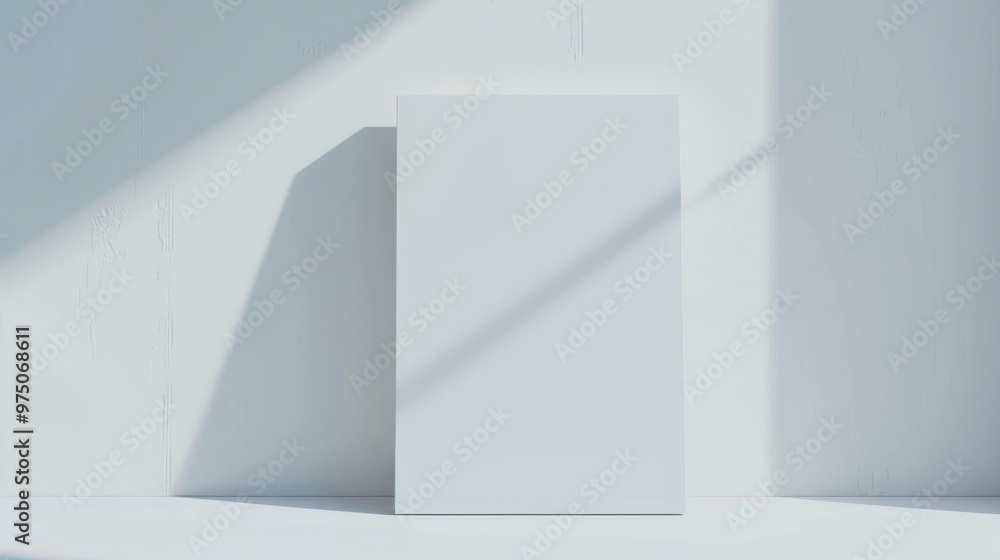 Minimalistic white canvas stands against a white wall, casting a soft, long shadow in the natural light. Minimalistic white canvas stands against a white wall, casting a soft, long shadow in the natural light.