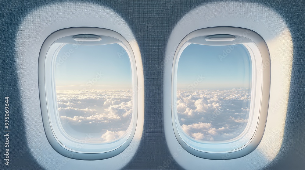 Airplane Window Template with Inside and Outside Views. AI generated illustration Airplane Window Template with Inside and Outside Views. AI generated illustration