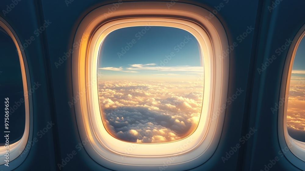 Airplane Window Template with Inside and Outside Views. AI generated illustration Airplane Window Template with Inside and Outside Views. AI generated illustration