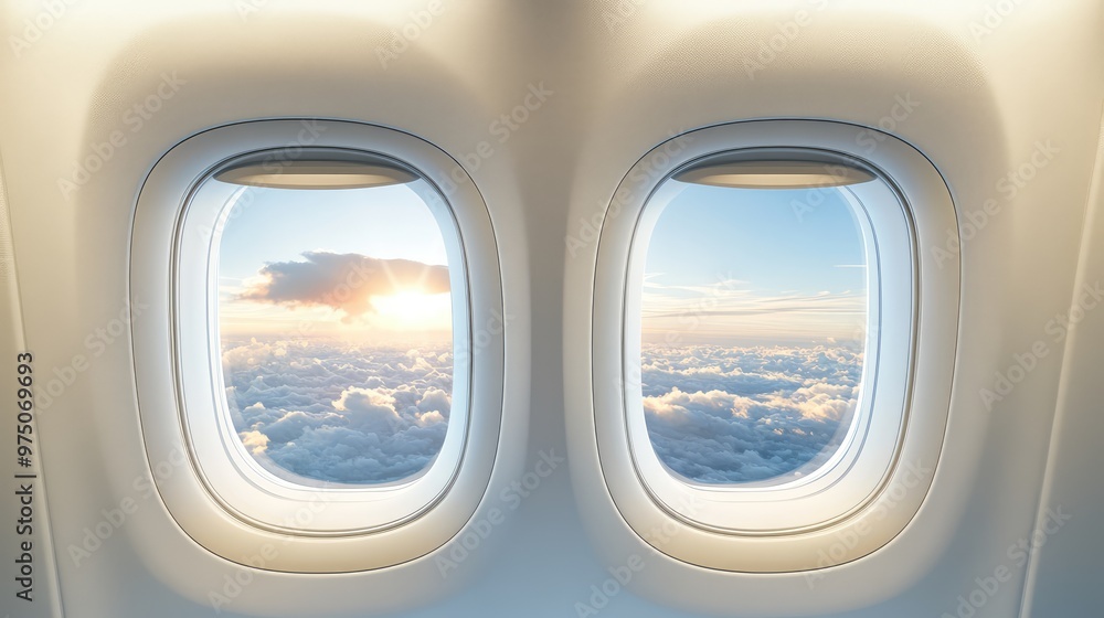 Airplane Window Template with Inside and Outside Views. AI generated illustration
