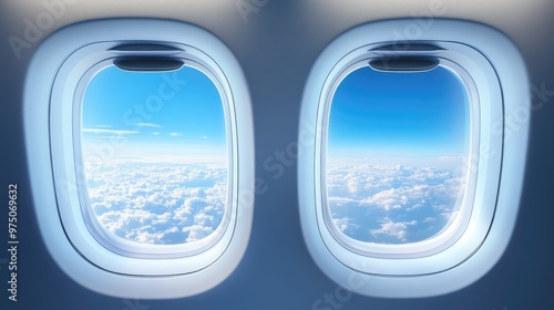 Airplane Window Template with Inside and Outside Views. AI generated illustration photo