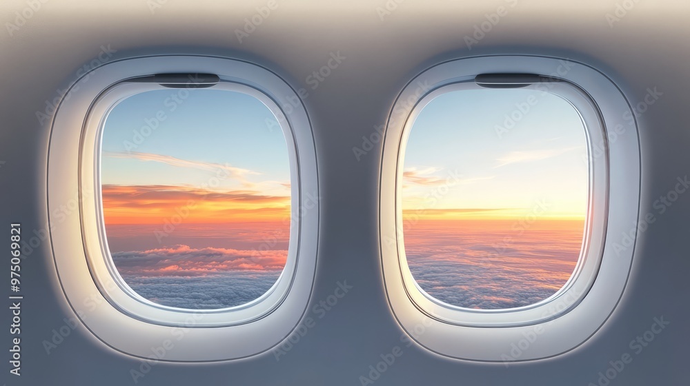 Airplane Window Template with Inside and Outside Views. AI generated illustration Airplane Window Template with Inside and Outside Views. AI generated illustration