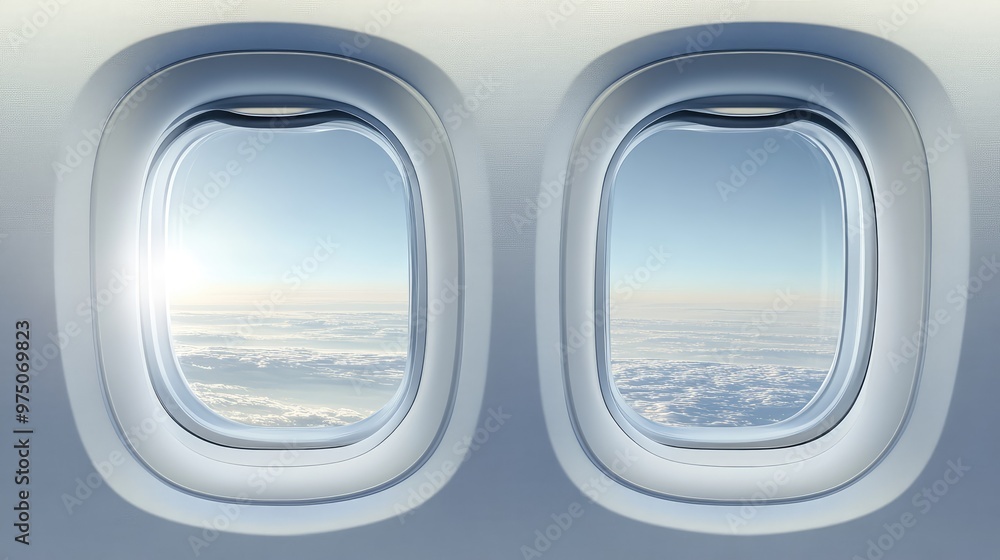 Fototapeta premium Airplane Window Template with Inside and Outside Views. AI generated illustration