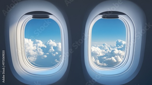 Airplane Window Template with Inside and Outside Views. AI generated illustration photo