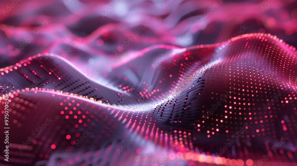 Abstract digital wave background with pink, purple and red particles and light effects Abstract digital wave background with pink, purple and red particles and light effects