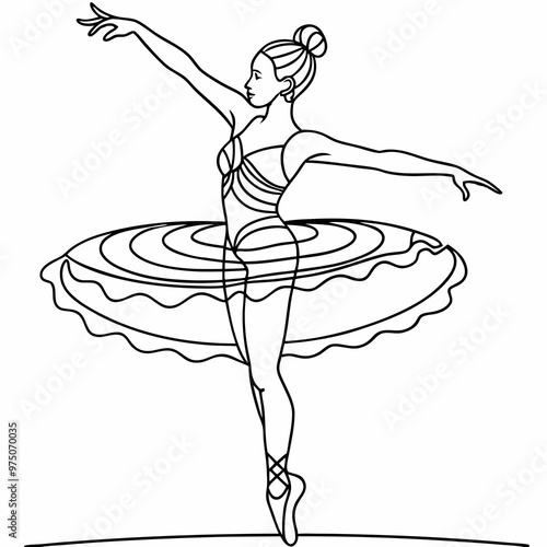 Ballerina Silhouette in Tutu, Graceful Performance Position with Smooth and Clear Lines, AI Generation