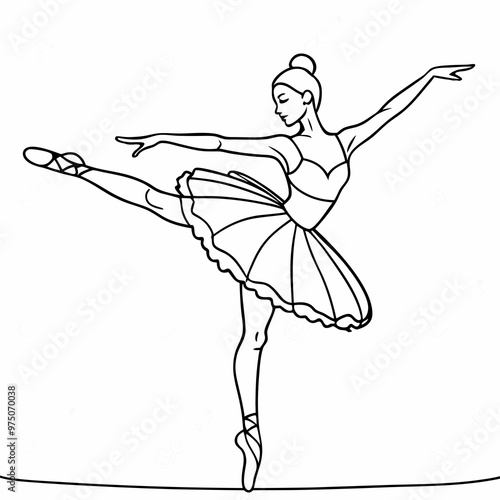 Ballerina Silhouette in Tutu, Graceful Performance Position with Smooth and Clear Lines, AI Generation