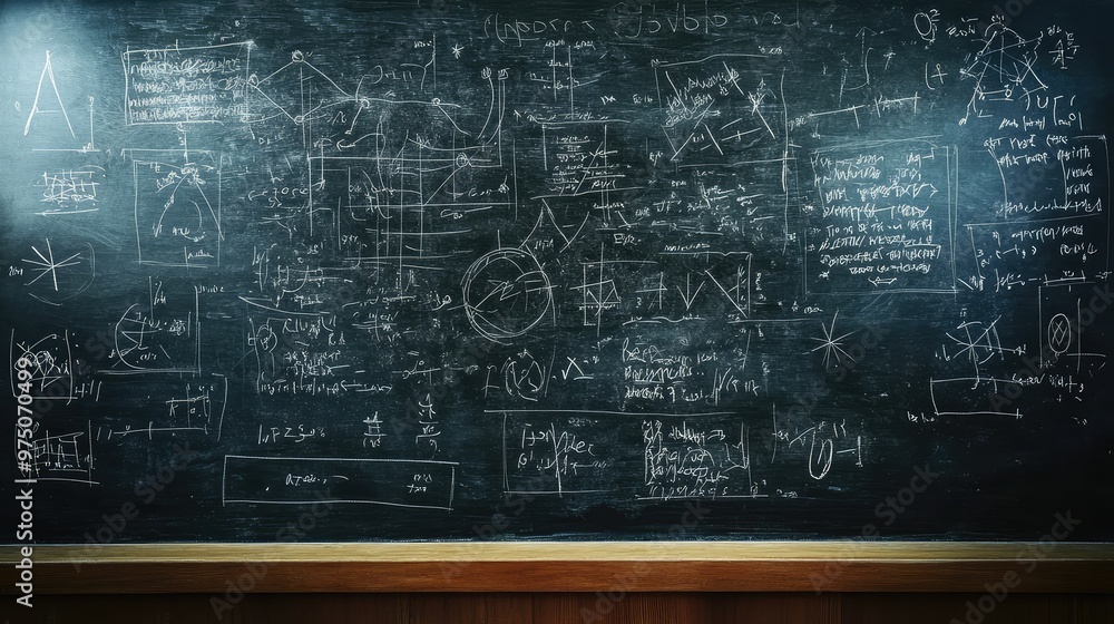 Quantum Physics Formulas Handwritten on Blackboard. AI generated illustration Quantum Physics Formulas Handwritten on Blackboard. AI generated illustration