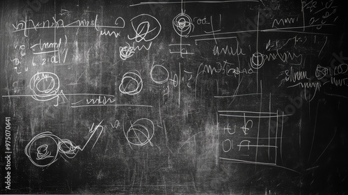 Quantum Physics Formulas Handwritten on Blackboard. AI generated illustration photo