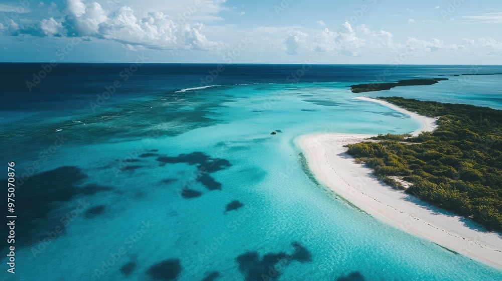 Obraz premium Aerial View of Munjack Cay, Bahamas Bay and Beach. AI generated illustration