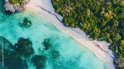 Aerial View of Munjack Cay, Bahamas Bay and Beach. AI generated illustration