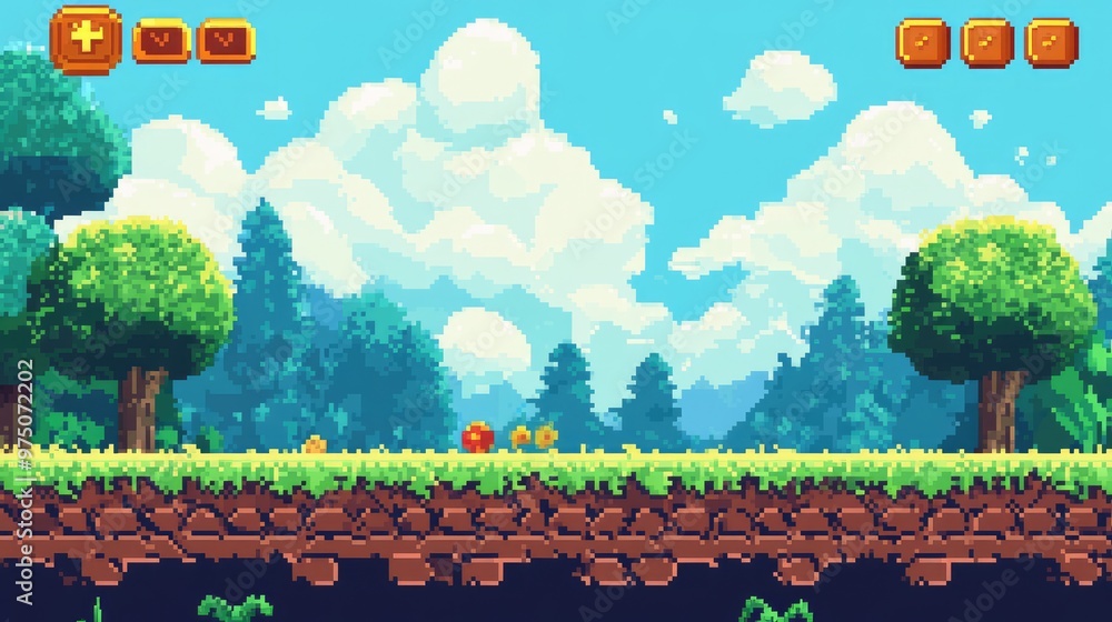 Pixel Art Game Background with Level Up Button. AI generated ...