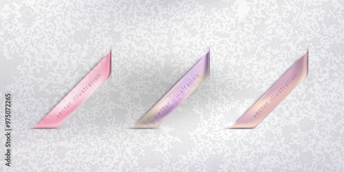 Holographic gradient ribbon and banner vector. Pink gradient ribbon, shinny tag, glossy label. Promotion sale decoration smooth metal surface. illustration vector premium.