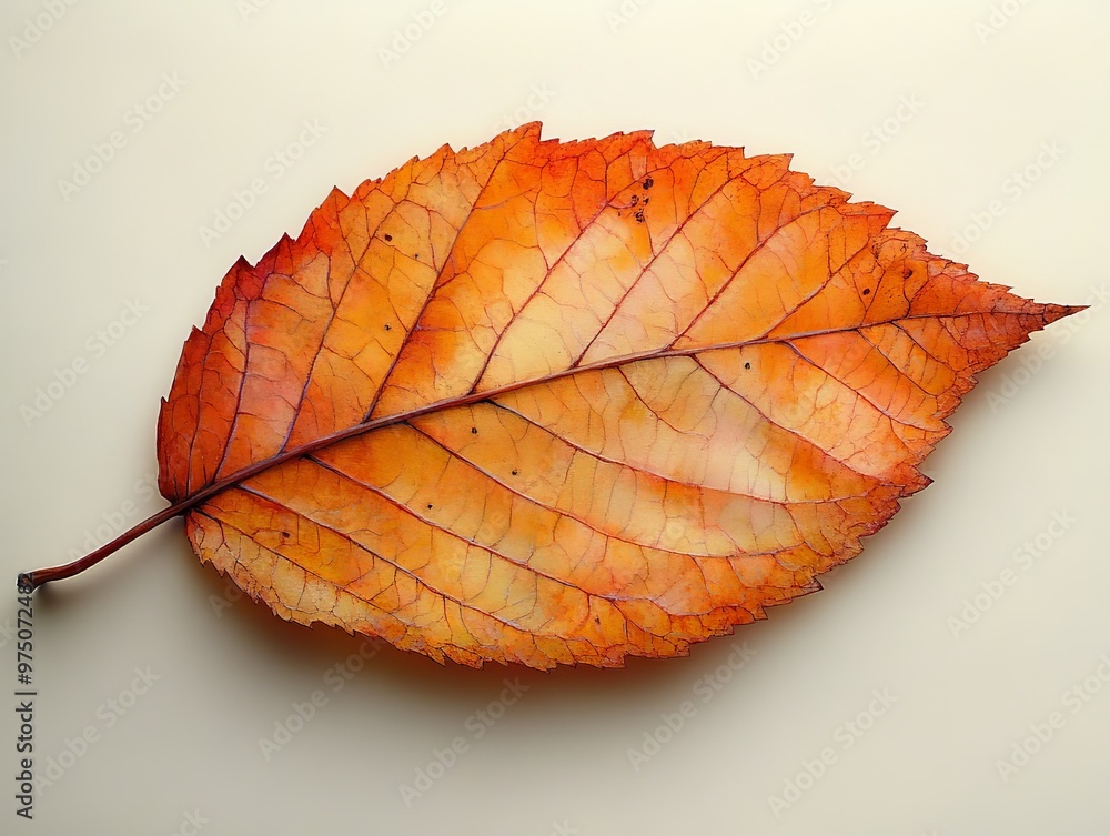 This image features a single vibrant orange autumn leaf, showcasing intricate veins and a gradient of warm hues, highlighted against a soft background. This image features a single vibrant orange autumn leaf, showcasing intricate veins and a gradient of warm hues, highlighted against a soft background.