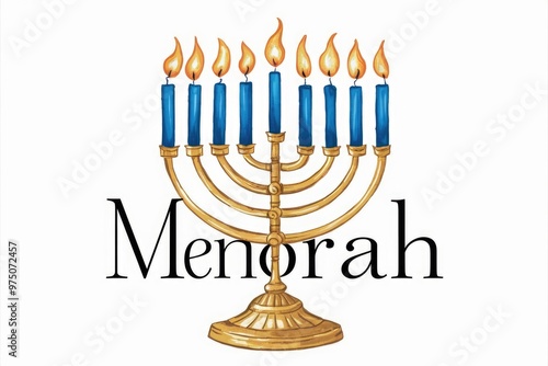A gold menorah with nine lit candles, a symbol of Hanukkah.