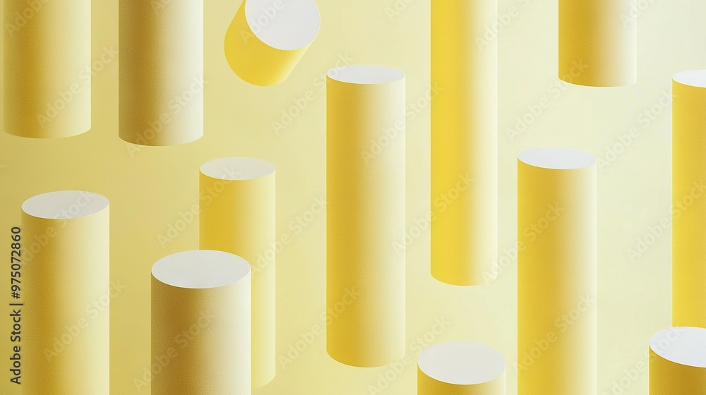 A set of yellow tubes arranged on a yellow background, featuring a central white circle A set of yellow tubes arranged on a yellow background, featuring a central white circle