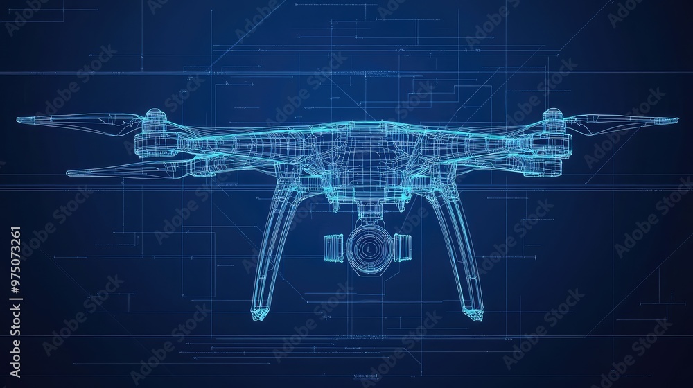 Quadcopter Blueprint Wireframe. AI generated illustration Quadcopter Blueprint Wireframe. AI generated illustration