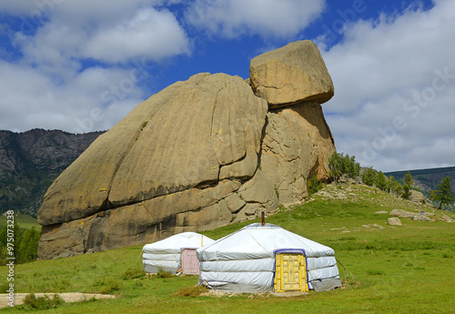 “Turtle Rock” - rock formation in The Gorkhi Terelj National Park, Mongolia photo