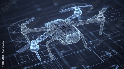 Quadcopter Blueprint Wireframe. AI generated illustration photo