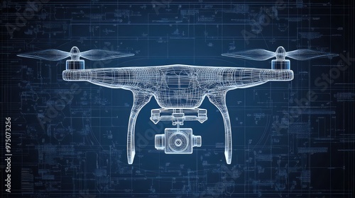 Quadcopter Blueprint Wireframe. AI generated illustration photo