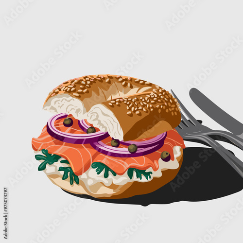 Gourmet Bagel with Smoked Salmon and Cream Cheese
