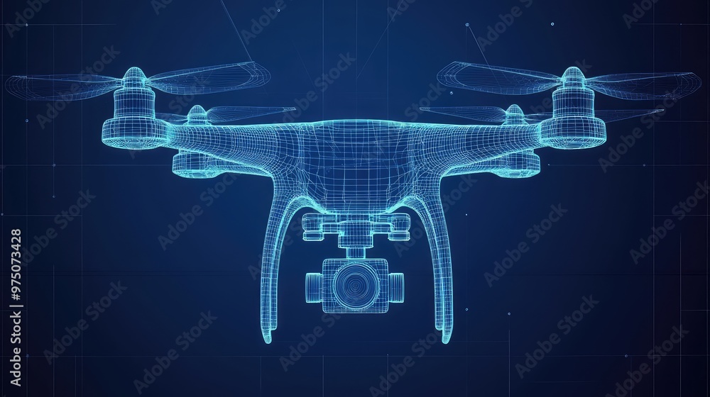 Quadcopter Blueprint Wireframe. AI generated illustration Quadcopter Blueprint Wireframe. AI generated illustration