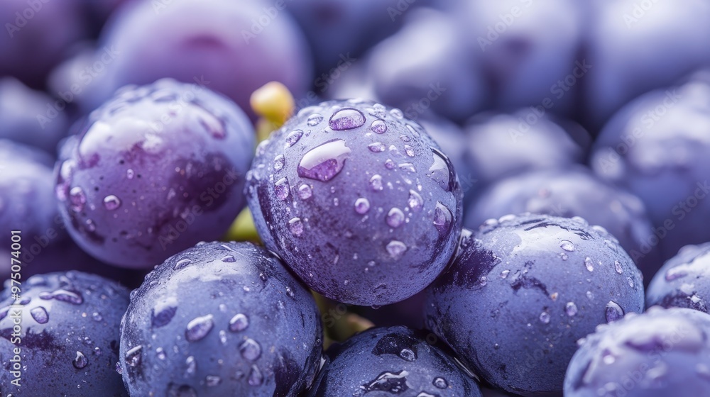 This close-up of purple and black grapes, glistening with morning dew, captures the freshness and vibrant colors, embodying the beauty of natural produce. This close-up of purple and black grapes, glistening with morning dew, captures the freshness and vibrant colors, embodying the beauty of natural produce.