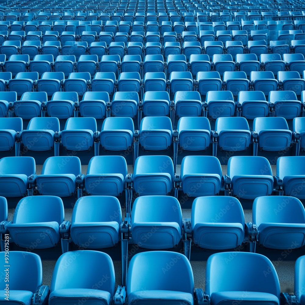 The Vast Silence: Massive Empty Stadium with Rows of Blue Seats The Vast Silence: Massive Empty Stadium with Rows of Blue Seats