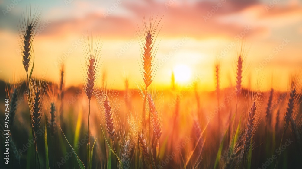 Vibrant Sunset Over a Wheat Field in the Countryside Vibrant Sunset Over a Wheat Field in the Countryside