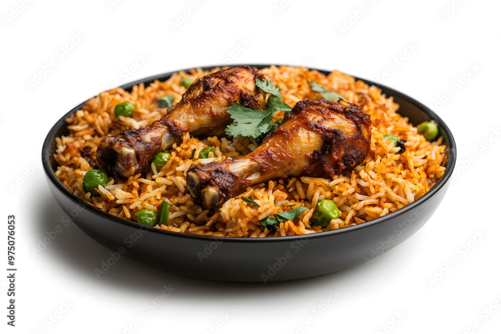 Delicious Chicken Biryani with Two Prominent Chicken Legs | Flavorful Indian Dish and Garnished Rice Delicious Chicken Biryani with Two Prominent Chicken Legs | Flavorful Indian Dish and Garnished Rice
