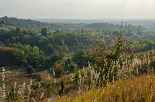 Dawn among the hills in autumn, natural background.