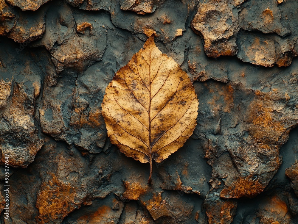 A single autumn leaf rests delicately on a textured, rugged surface, capturing the essence of fall with its intricate veins and rich brown tones, embodying seasonal change. A single autumn leaf rests delicately on a textured, rugged surface, capturing the essence of fall with its intricate veins and rich brown tones, embodying seasonal change.