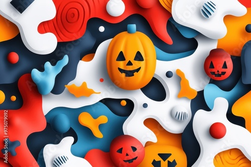 Minimalist and Festive Halloween Illustration with Vibrant Bold Lines and Iconic Elements for Ultra-Realistic Background