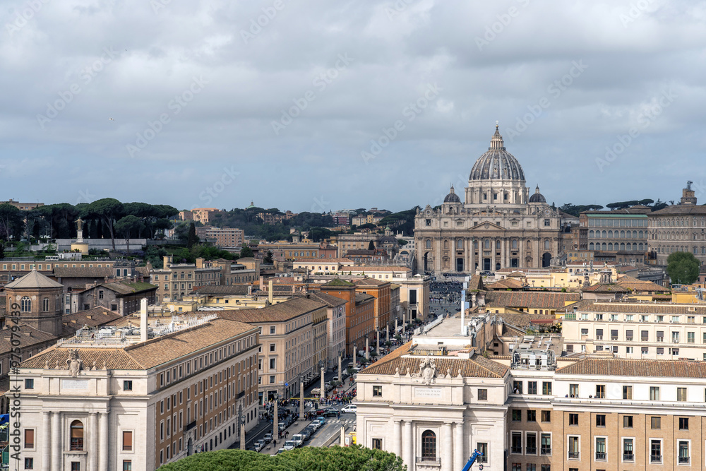 St. Peter's Basilica in Vatican City, Rome, cityscape of Rome with the basilica St. Peter's Basilica in Vatican City, Rome, cityscape of Rome with the basilica