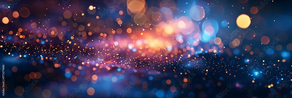 Abstract colorful bokeh background with glowing lights and sparkle. Festive, celebratory and magical texture.