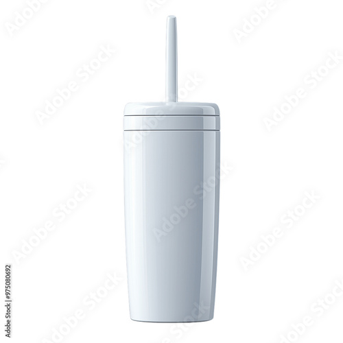 White insulated travel tumbler with a straw and a minimalist design isolated on a transparent background photo