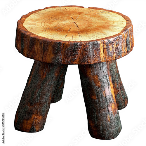 Rustic wooden stump stool with a natural log design isolated on a transparent background photo