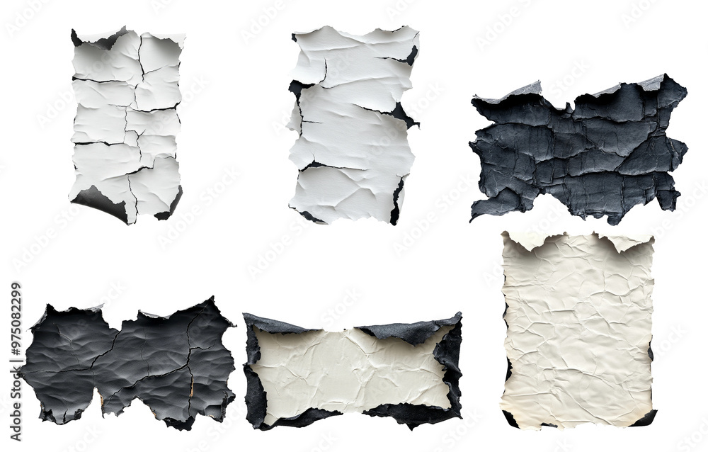 Collection of torn paper textures in black and white variations ...