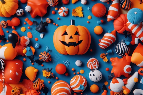 Spooky Fun Fest: Hyper-Realistic Halloween Illustration with Colorful and Playful Designs