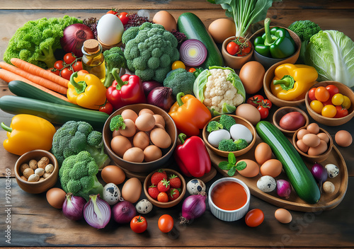 A healthy, meat- and fat-free meal with fresh vegetables and grains, beautifully arranged on a minimalist plate.