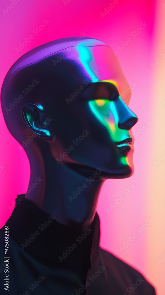 futuristic mannequin in colorful neon lighting futuristic mannequin in colorful neon lighting